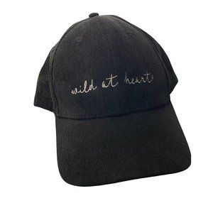 Wild at Heart Embroidered Corduroy Baseball Hat Black One Size Adjustable 12PE